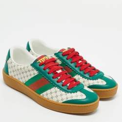 Gucci x Dapper Dan Green/Off White GG Micro Leather G74 Sneakers Size 35