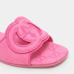 Gucci Pink interlocking G Canvas Flat Slides Size 36