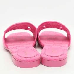 Gucci Pink interlocking G Canvas Flat Slides Size 36