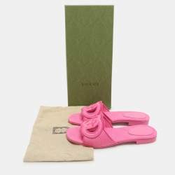 Gucci Pink interlocking G Canvas Flat Slides Size 36