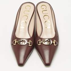 Gucci Burgundy Leather Zumi Mules Size 38.5
