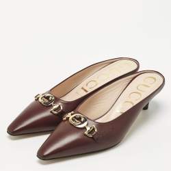 Gucci Burgundy Leather Zumi Mules Size 38.5