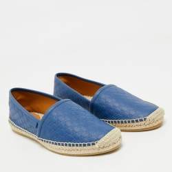 Pre Owned Gucci Blue Microguccissima Leather Espadrille Flats Size 37.5