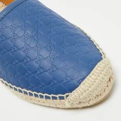 Pre Owned Gucci Blue Microguccissima Leather Espadrille Flats Size 37.5