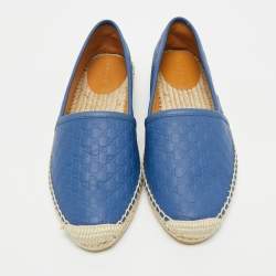 Pre Owned Gucci Blue Microguccissima Leather Espadrille Flats Size 37.5
