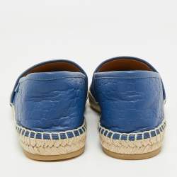 Pre Owned Gucci Blue Microguccissima Leather Espadrille Flats Size 37.5
