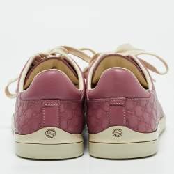 Gucci Pink GG Canvas And Leather Low Top Sneakers Size 37.5
