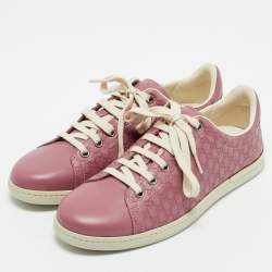 Gucci Pink GG Canvas And Leather Low Top Sneakers Size 37.5