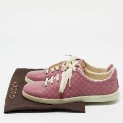 Gucci Pink GG Canvas And Leather Low Top Sneakers Size 37.5