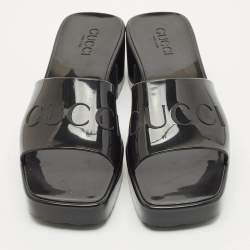 Gucci Black Rubber Logo Slide Sandals Size 39