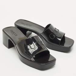 Gucci Black Rubber Logo Slide Sandals Size 39