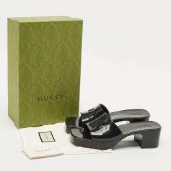 Gucci Black Rubber Logo Slide Sandals Size 39