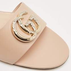 Gucci Light Pink Leather Double G Flat Slides Size 39