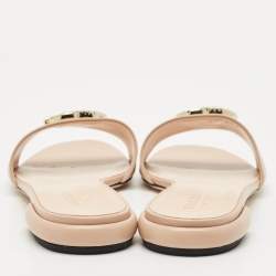 Gucci Light Pink Leather Double G Flat Slides Size 39