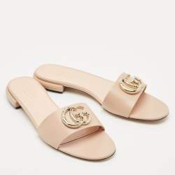 Gucci Light Pink Leather Double G Flat Slides Size 39