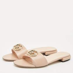 Gucci Light Pink Leather Double G Flat Slides Size 39