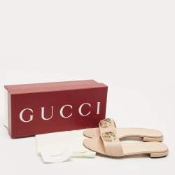 Gucci Light Pink Leather Double G Flat Slides Size 39