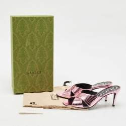 Pre Owned Gucci Metallic Pink Leather Criss Cross Slide Sandals Size 37