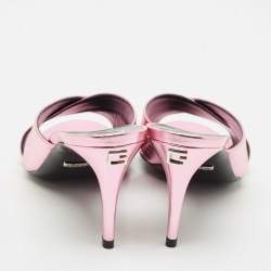 Pre Owned Gucci Metallic Pink Leather Criss Cross Slide Sandals Size 37