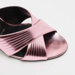 Pre Owned Gucci Metallic Pink Leather Criss Cross Slide Sandals Size 37