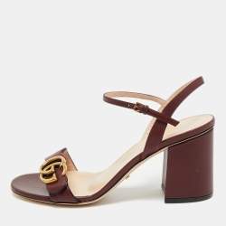 Gucci Burgundy Leather GG Marmont Ankle Strap Sandals Size 38.5
