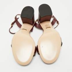 Pre Owned Gucci Burgundy Leather GG Marmont Ankle Strap Sandals Size 38.5