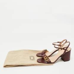 Pre Owned Gucci Burgundy Leather GG Marmont Ankle Strap Sandals Size 38.5