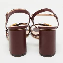 Pre Owned Gucci Burgundy Leather GG Marmont Ankle Strap Sandals Size 38.5