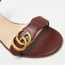 Pre Owned Gucci Burgundy Leather GG Marmont Ankle Strap Sandals Size 38.5