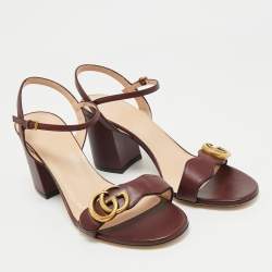 Pre Owned Gucci Burgundy Leather GG Marmont Ankle Strap Sandals Size 38.5
