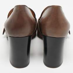 Gucci Brown Leather GG Web Loafer Pumps Size 38