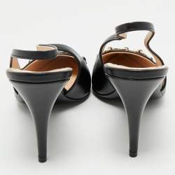 Pre Owned Gucci Black Leather Horsebit Slingback Pumps Size 39
