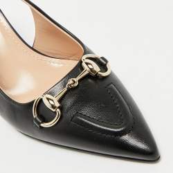 Pre Owned Gucci Black Leather Horsebit Slingback Pumps Size 39