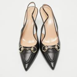 Pre Owned Gucci Black Leather Horsebit Slingback Pumps Size 39