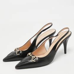 Pre Owned Gucci Black Leather Horsebit Slingback Pumps Size 39