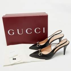 Pre Owned Gucci Black Leather Horsebit Slingback Pumps Size 39