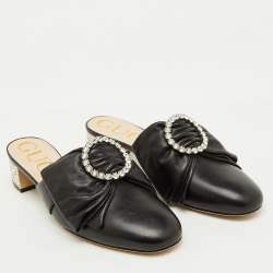 Gucci Black Leather Candy Bow Crystal Embellished Mules Size 36.5