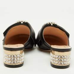 Gucci Black Leather Candy Bow Crystal Embellished Mules Size 36.5