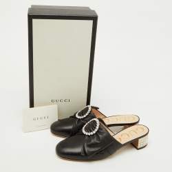 Gucci Black Leather Candy Bow Crystal Embellished Mules Size 36.5
