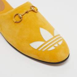 Pre Owned Gucci x Adidas Yellow Suede Trefoil Slippers Size 42