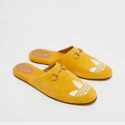 Pre Owned Gucci x Adidas Yellow Suede Trefoil Slippers Size 42
