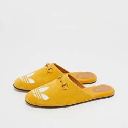 Pre Owned Gucci x Adidas Yellow Suede Trefoil Slippers Size 42