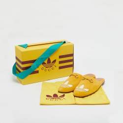 Pre Owned Gucci x Adidas Yellow Suede Trefoil Slippers Size 42