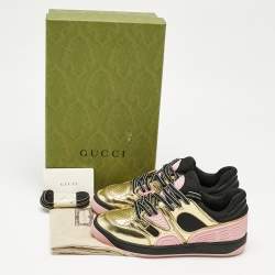 Pre Owned Gucci Multicolor Fabric and Leather Basket Low Top Sneakers Size 36