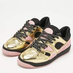 Pre Owned Gucci Multicolor Fabric and Leather Basket Low Top Sneakers Size 36