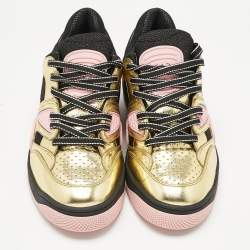 Pre Owned Gucci Multicolor Fabric and Leather Basket Low Top Sneakers Size 36