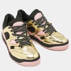 Pre Owned Gucci Multicolor Fabric and Leather Basket Low Top Sneakers Size 36