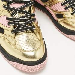 Pre Owned Gucci Multicolor Fabric and Leather Basket Low Top Sneakers Size 36