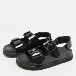 Pre Owned صندل غوتشي مطاط لامع أسود مزين شعار الماركة جي جي مسطح مقاس 37