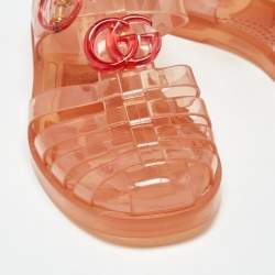 Pre Owned Gucci Orange Glossy Jelly GG Marmont Flat Sandals Size 35